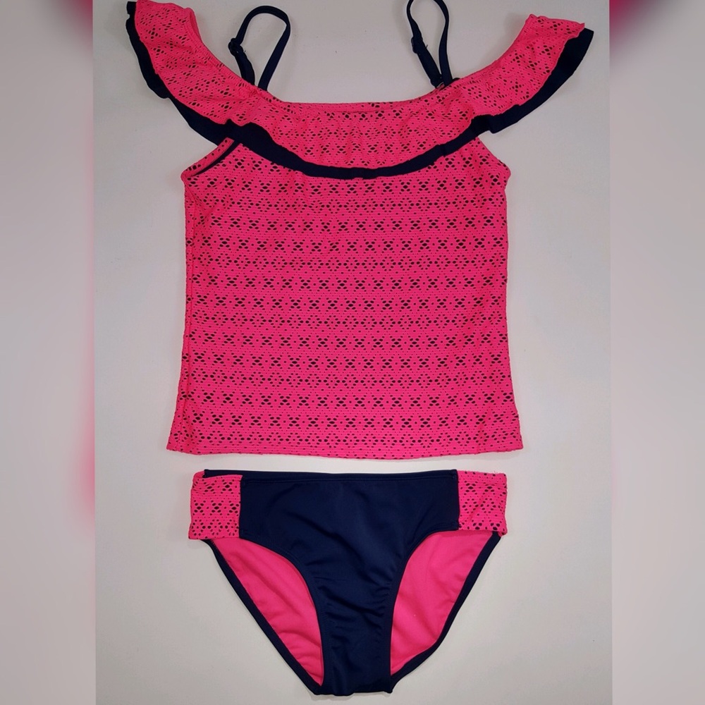 👙Justice Swimsuit-off the shoulder crochet tankini👙